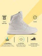 fausto men white high top chunky classic lace up sneakers|high ankle sneakers with memory cushion|lightweight all day sneakers