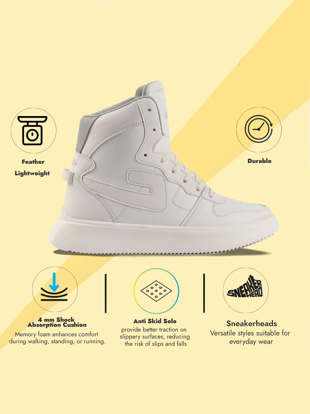 fausto men white high top chunky classic lace up sneakers|high ankle sneakers with memory cushion|lightweight all day sneakers