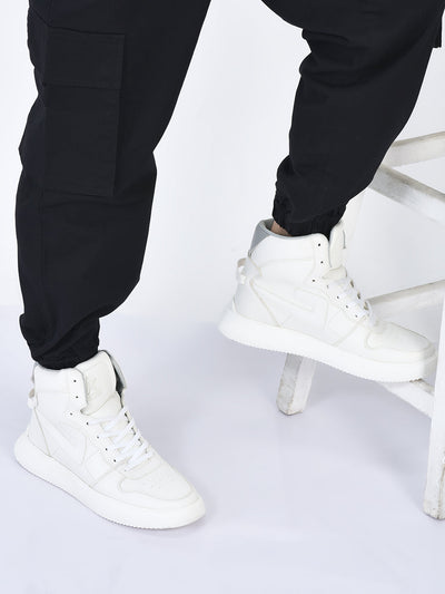 fausto men white high top chunky classic lace up sneakers|high ankle sneakers with memory cushion|lightweight all day sneakers