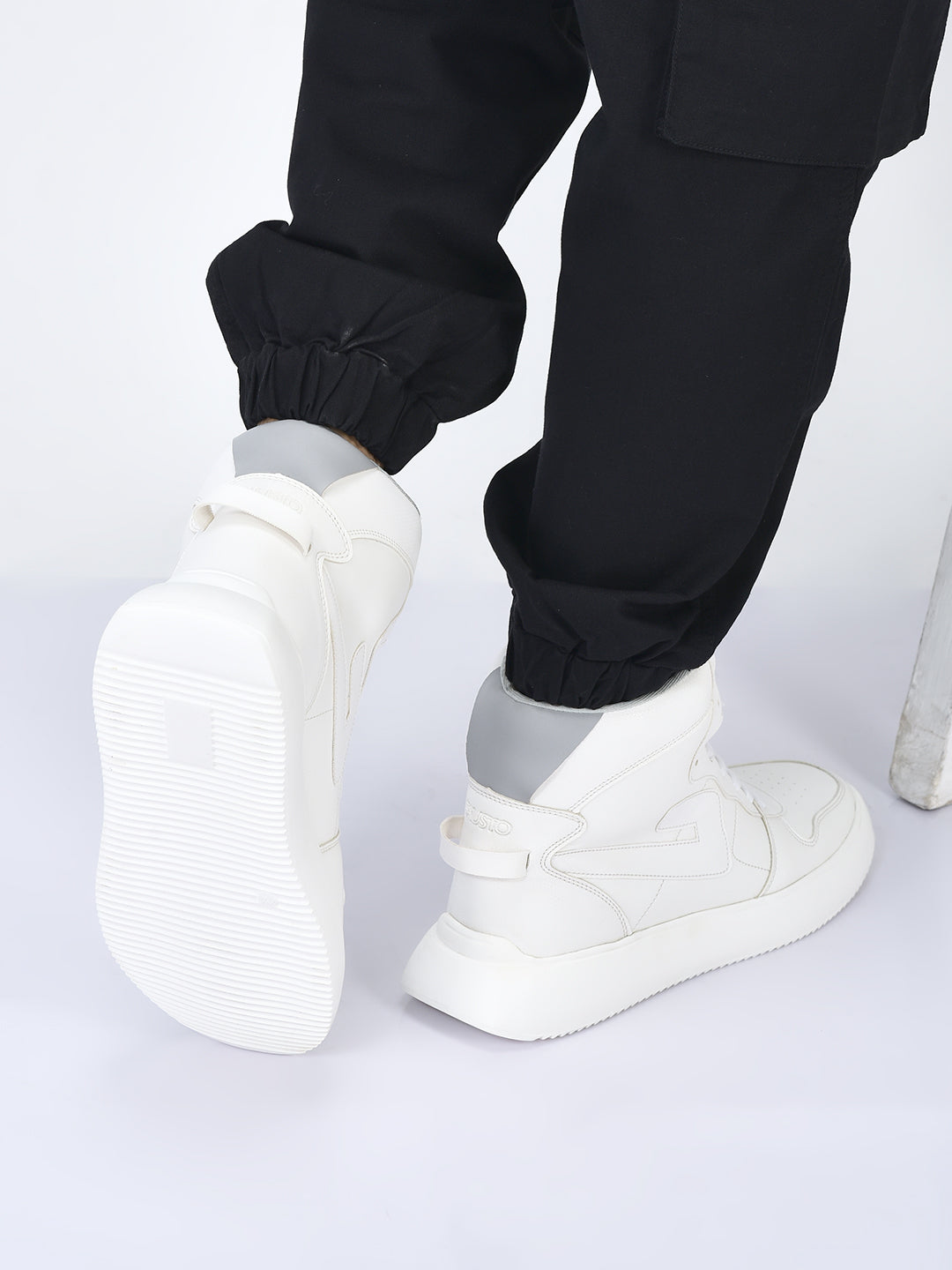 fausto men white high top chunky classic lace up sneakers|high ankle sneakers with memory cushion|lightweight all day sneakers