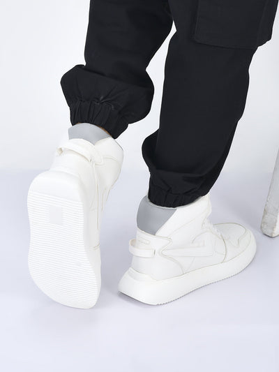 fausto men white high top chunky classic lace up sneakers|high ankle sneakers with memory cushion|lightweight all day sneakers