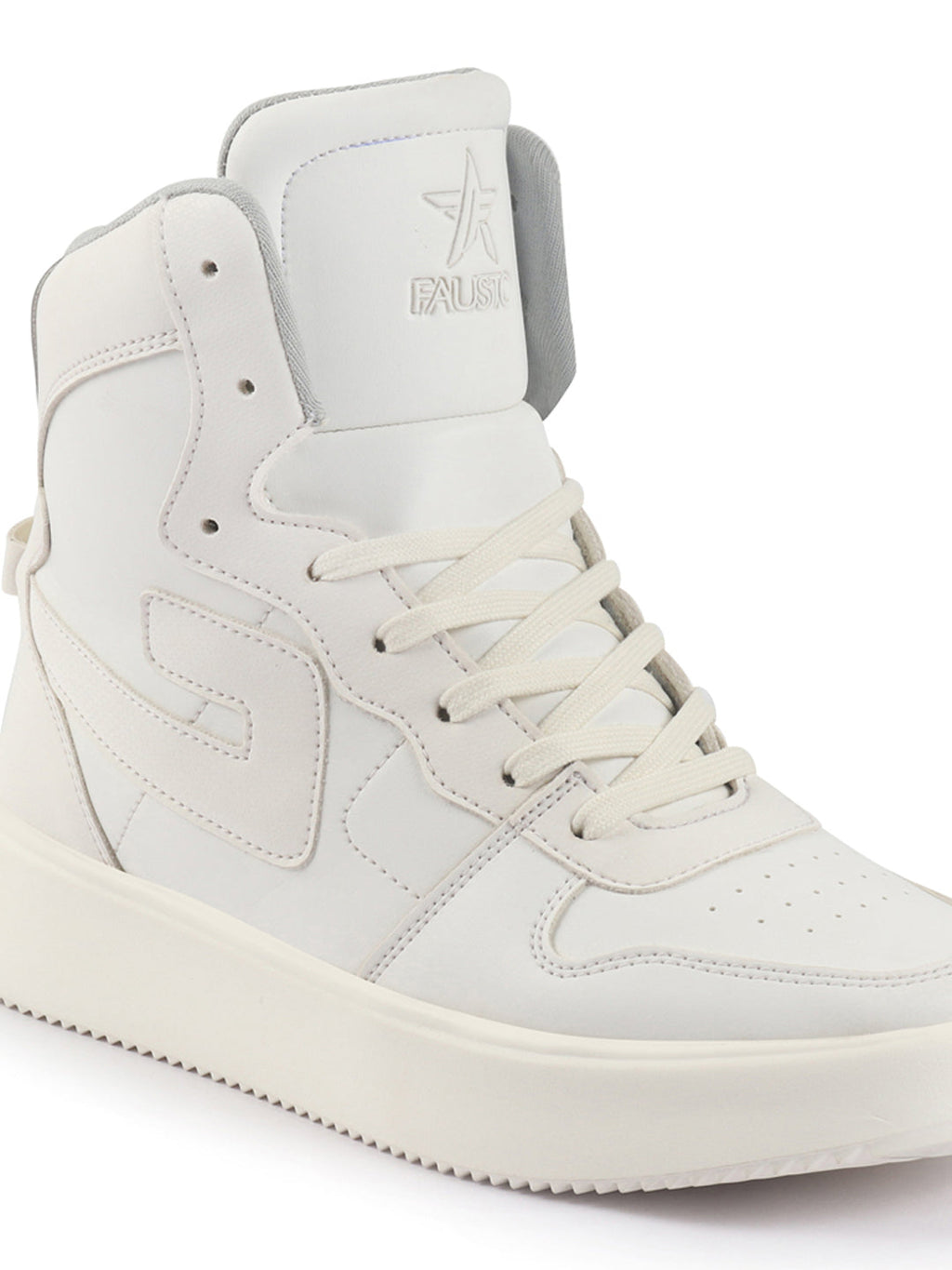 fausto men white high top chunky classic lace up sneakers|high ankle sneakers with memory cushion|lightweight all day sneakers