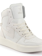 fausto men white high top chunky classic lace up sneakers|high ankle sneakers with memory cushion|lightweight all day sneakers