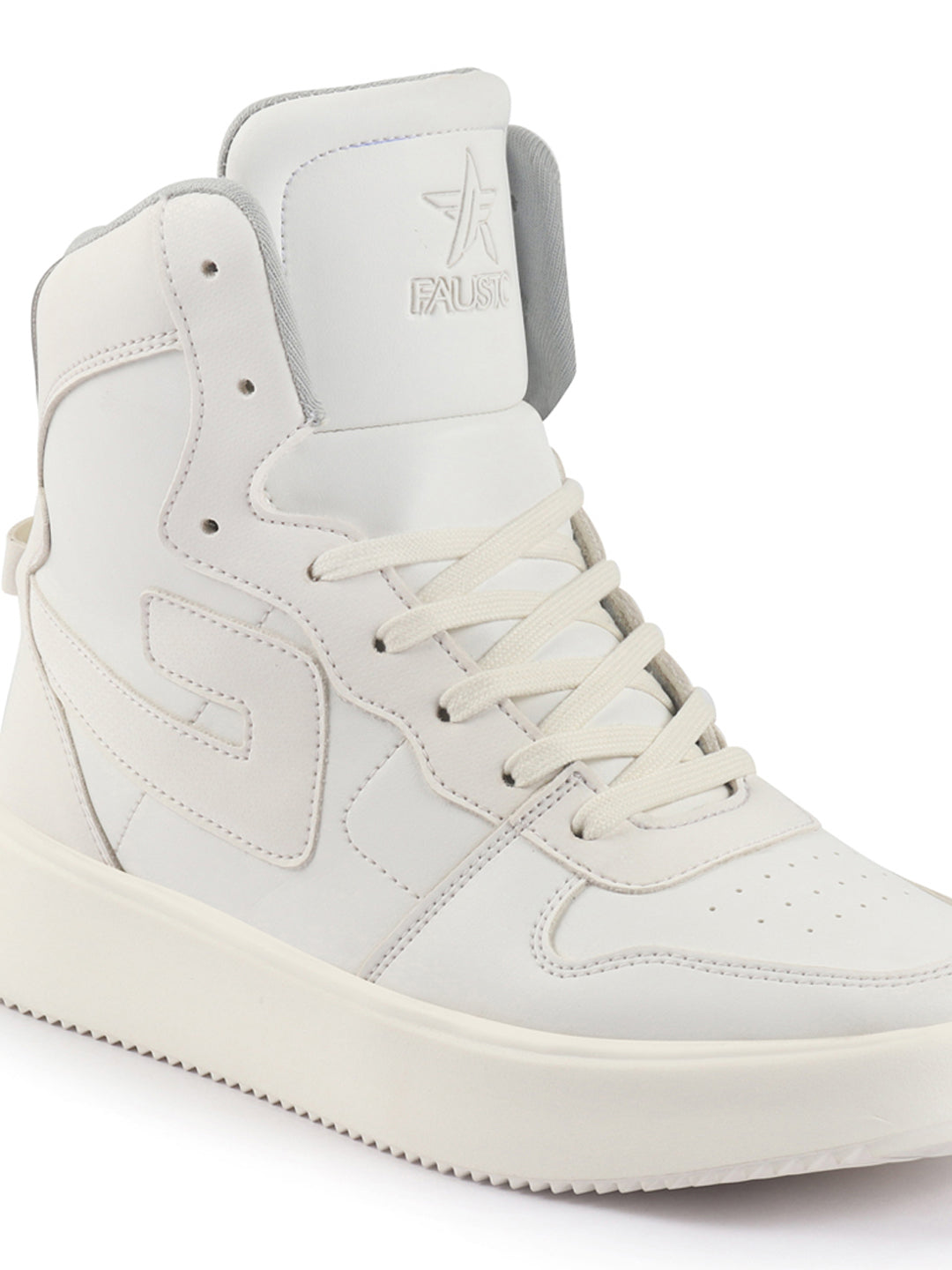 fausto men white high top chunky classic lace up sneakers|high ankle sneakers with memory cushion|lightweight all day sneakers