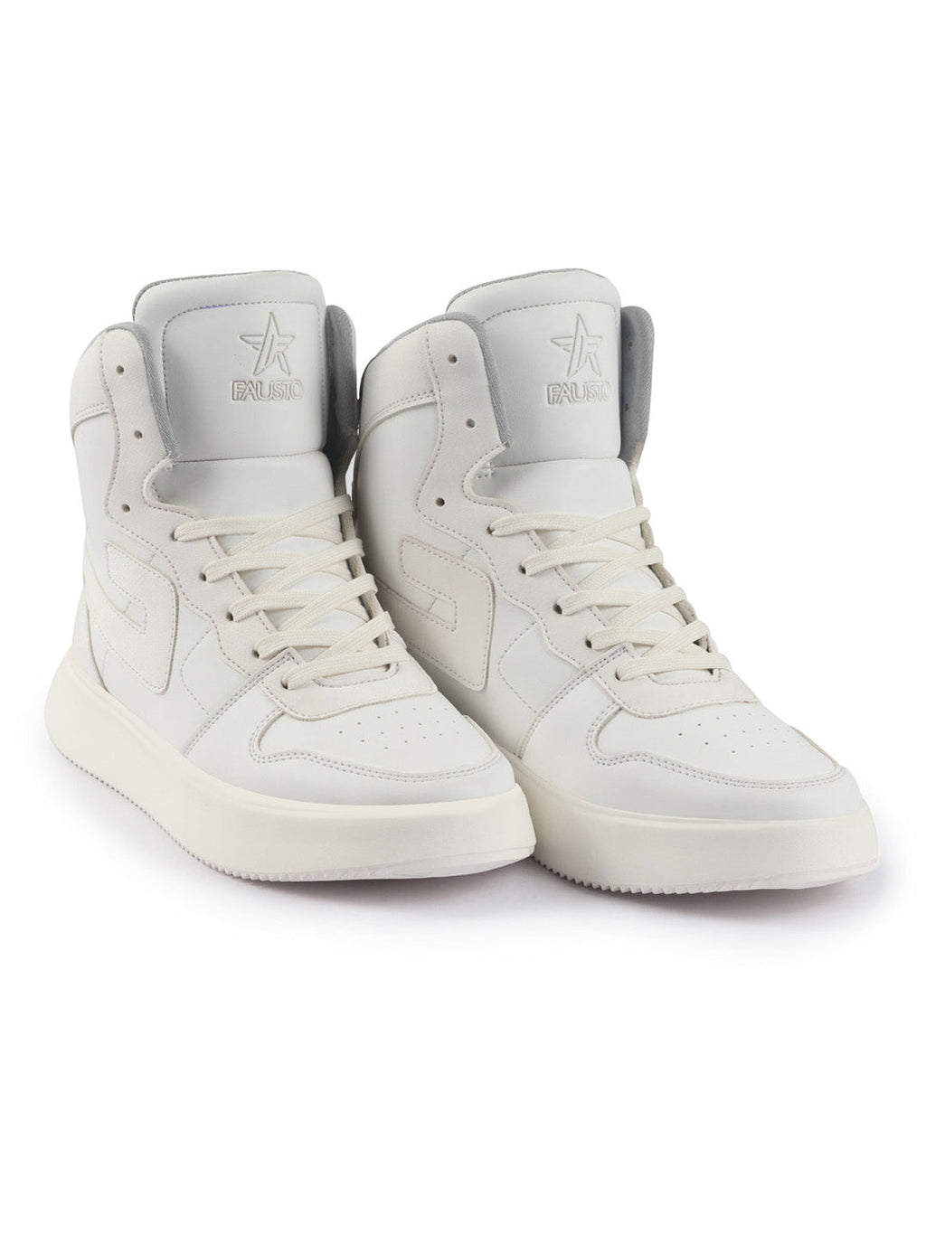 fausto men white high top chunky classic lace up sneakers|high ankle sneakers with memory cushion|lightweight all day sneakers