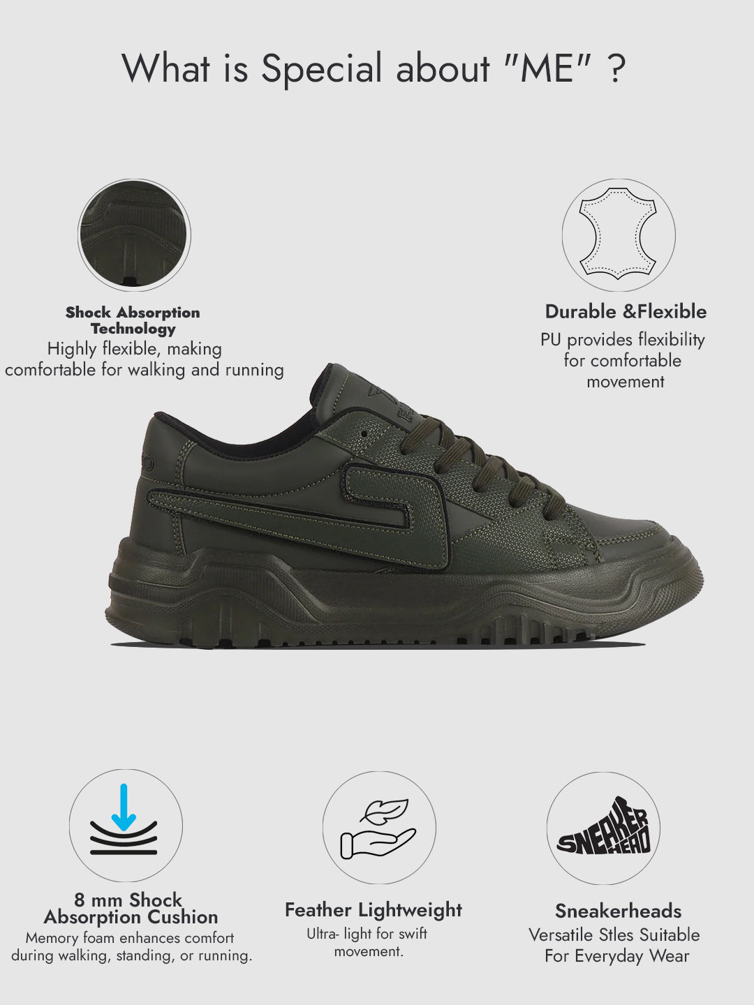 men olive low top chunky lace-up sneaker shoes