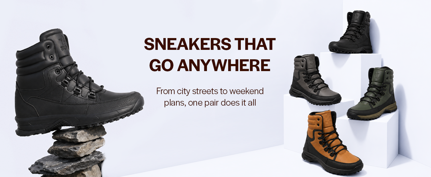 Men Black High Top 3-Eye Lace Up High Ankle Winter Biker Boots|Trekking Boots|Hiking Boots|Basketball Shoes|Good Sole Grip Traction