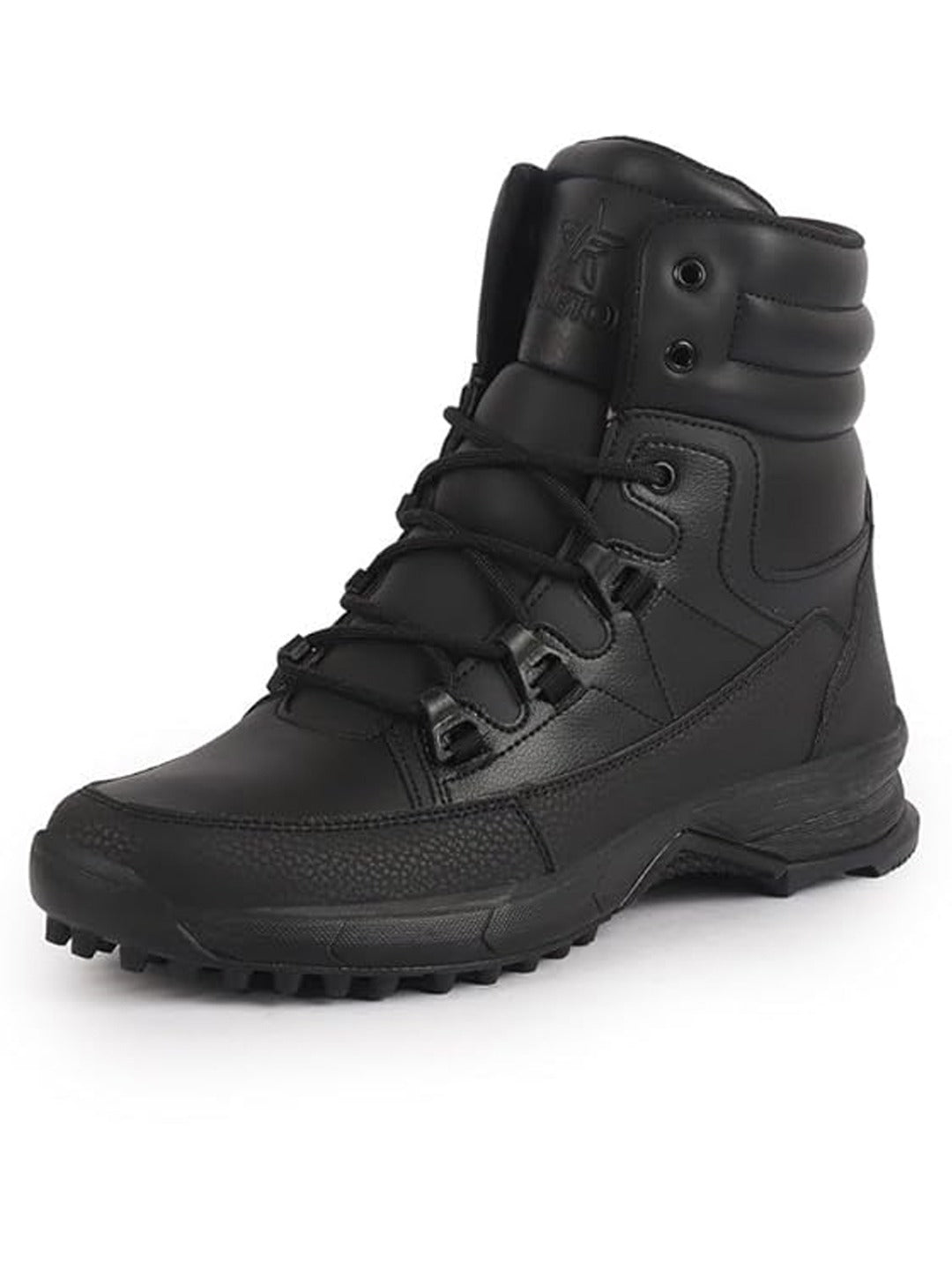 Men Black High Top 3-Eye Lace Up High Ankle Winter Biker Boots|Trekking Boots|Hiking Boots|Basketball Shoes|Good Sole Grip Traction