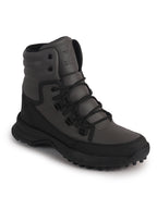 Men Grey High Top 3-Eye Lace Up High Ankle Winter Biker Boots|Trekking Boots|Hiking Boots|Basketball Shoes|Good Sole Grip Traction