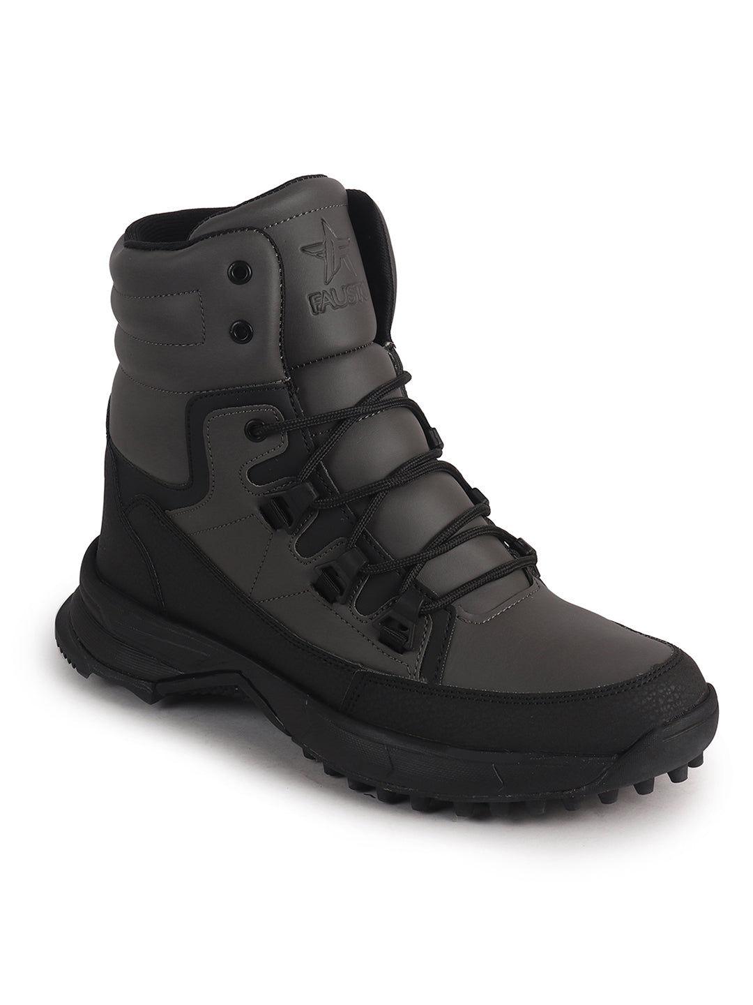 Men Grey High Top 3-Eye Lace Up High Ankle Winter Biker Boots|Trekking Boots|Hiking Boots|Basketball Shoes|Good Sole Grip Traction