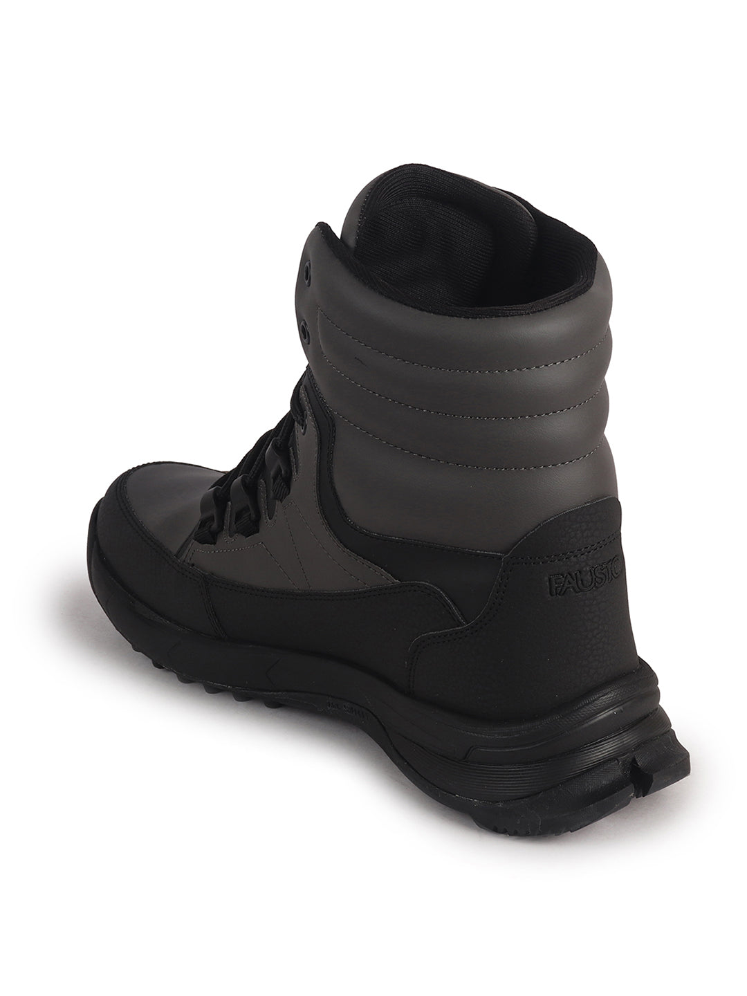 Men Grey High Top 3-Eye Lace Up High Ankle Winter Biker Boots|Trekking Boots|Hiking Boots|Basketball Shoes|Good Sole Grip Traction