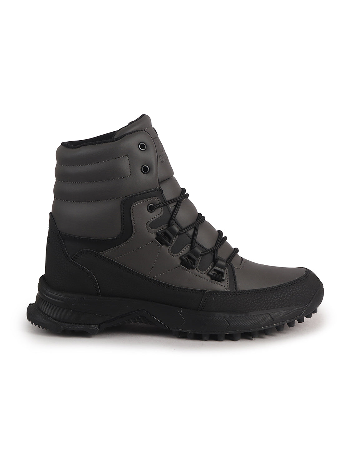 Men Grey High Top 3-Eye Lace Up High Ankle Winter Biker Boots|Trekking Boots|Hiking Boots|Basketball Shoes|Good Sole Grip Traction