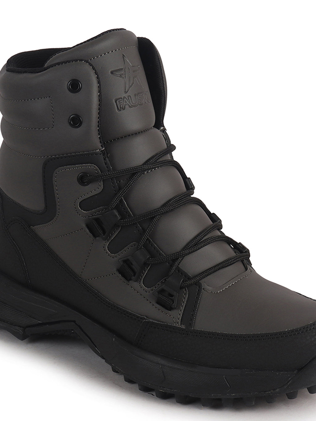 Men Grey High Top 3-Eye Lace Up High Ankle Winter Biker Boots|Trekking Boots|Hiking Boots|Basketball Shoes|Good Sole Grip Traction