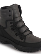 Men Grey High Top 3-Eye Lace Up High Ankle Winter Biker Boots|Trekking Boots|Hiking Boots|Basketball Shoes|Good Sole Grip Traction