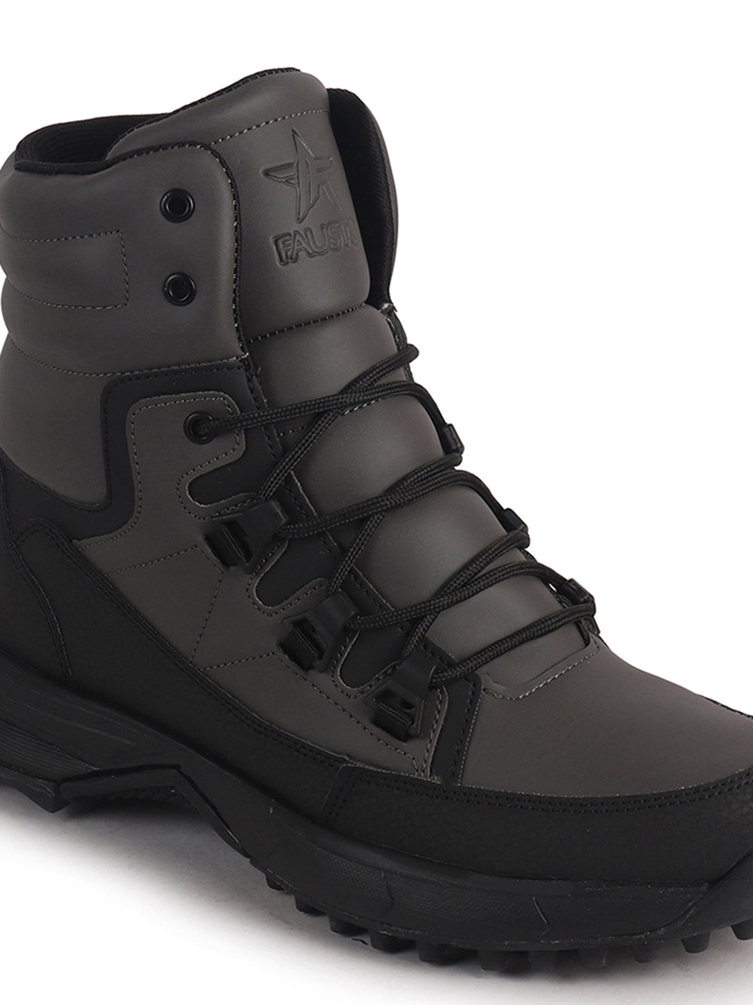Men Grey High Top 3-Eye Lace Up High Ankle Winter Biker Boots|Trekking Boots|Hiking Boots|Basketball Shoes|Good Sole Grip Traction