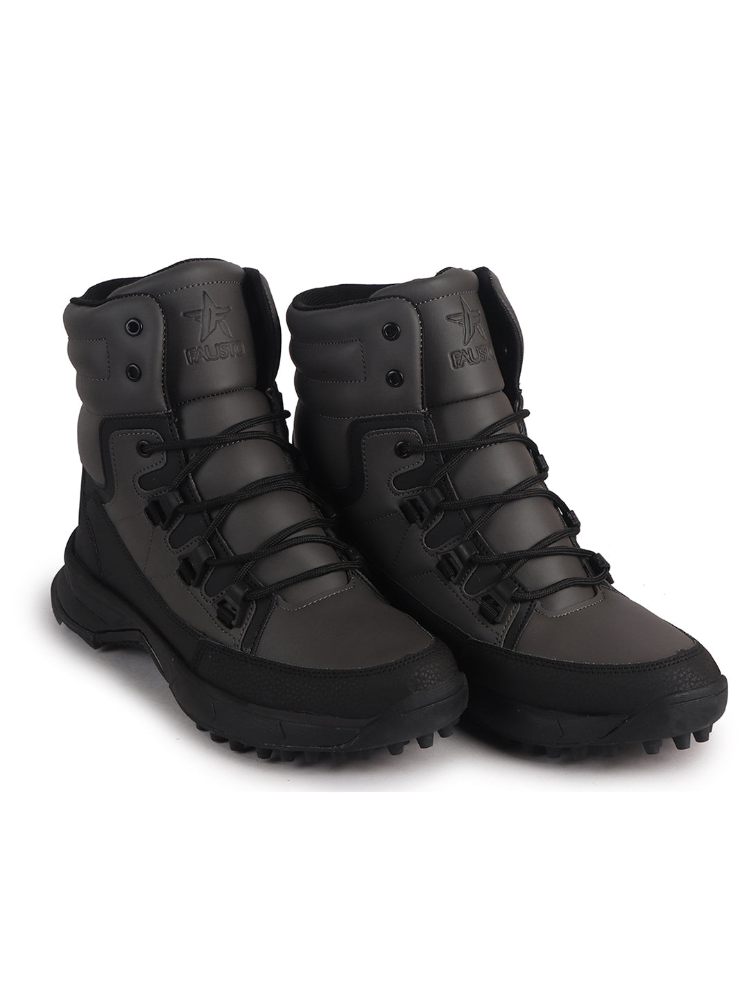 Men Grey High Top 3-Eye Lace Up High Ankle Winter Biker Boots|Trekking Boots|Hiking Boots|Basketball Shoes|Good Sole Grip Traction