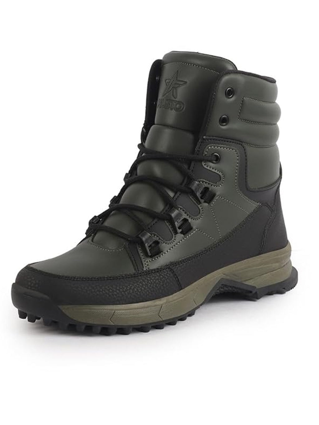 Men Olive High Top 3-Eye Lace Up High Ankle Winter Biker Boots|Trekking Boots|Hiking Boots|Basketball Shoes|Good Sole Grip Traction