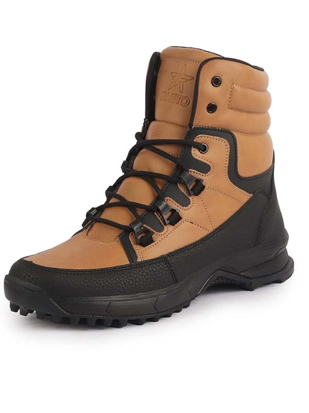 Men Tan High Top 3-Eye Lace Up High Ankle Winter Biker Boots|Trekking Boots|Hiking Boots|Basketball Shoes|Good Sole Grip Traction