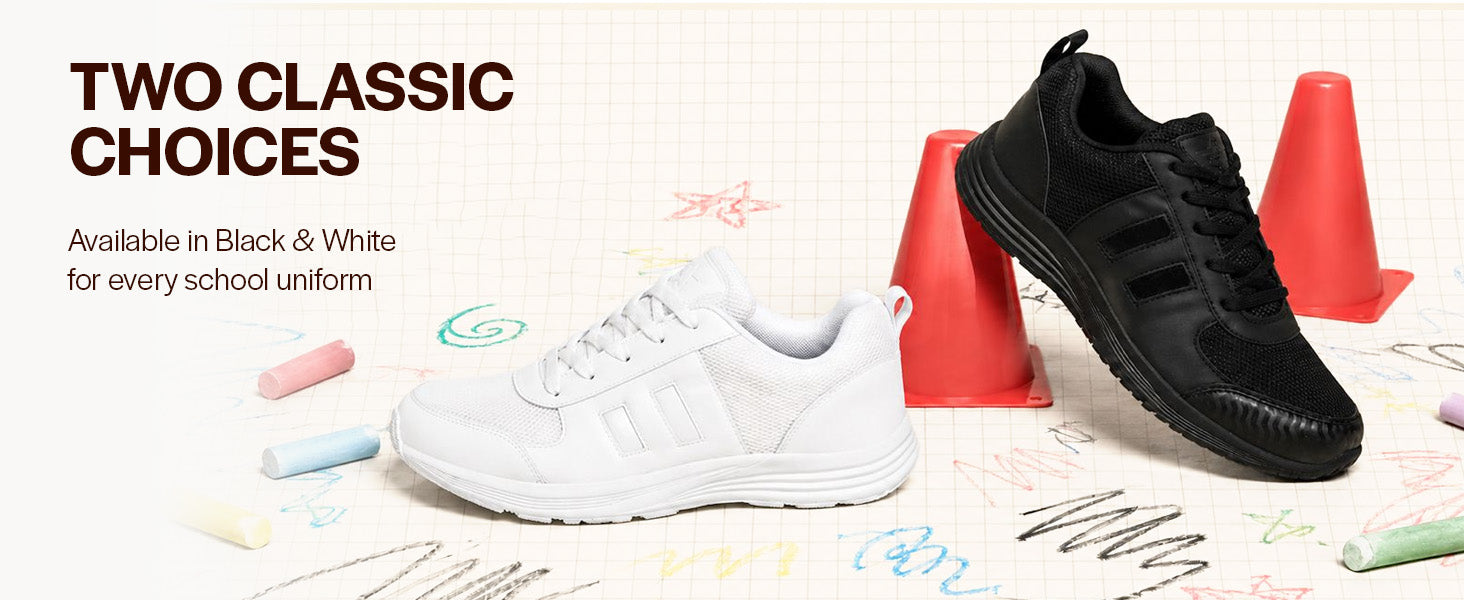 Unisex White School Uniform Shoes|Boys & Girls Lace Up School Shoes|Breathable Comfort Insole Kids School Shoes