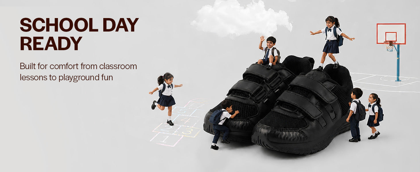 Unisex Black School Uniform Shoes|Boys & Girls Non Lacing Breathable School Shoes|Velcro School Shoes For Kids