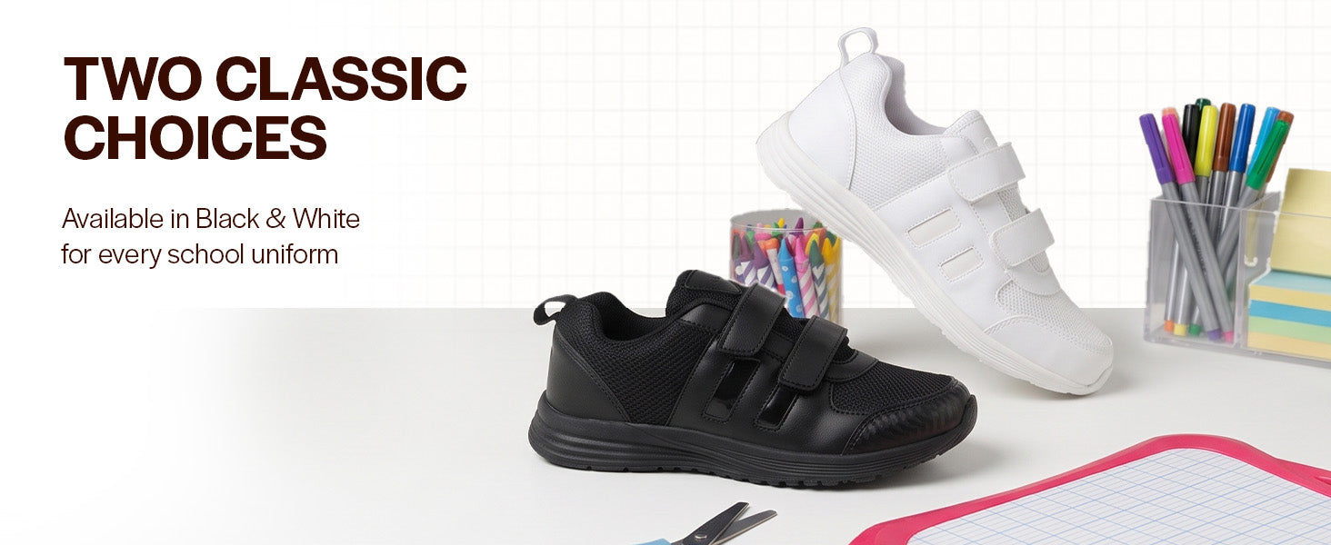 Unisex Black School Uniform Shoes|Boys & Girls Non Lacing Breathable School Shoes|Velcro School Shoes For Kids
