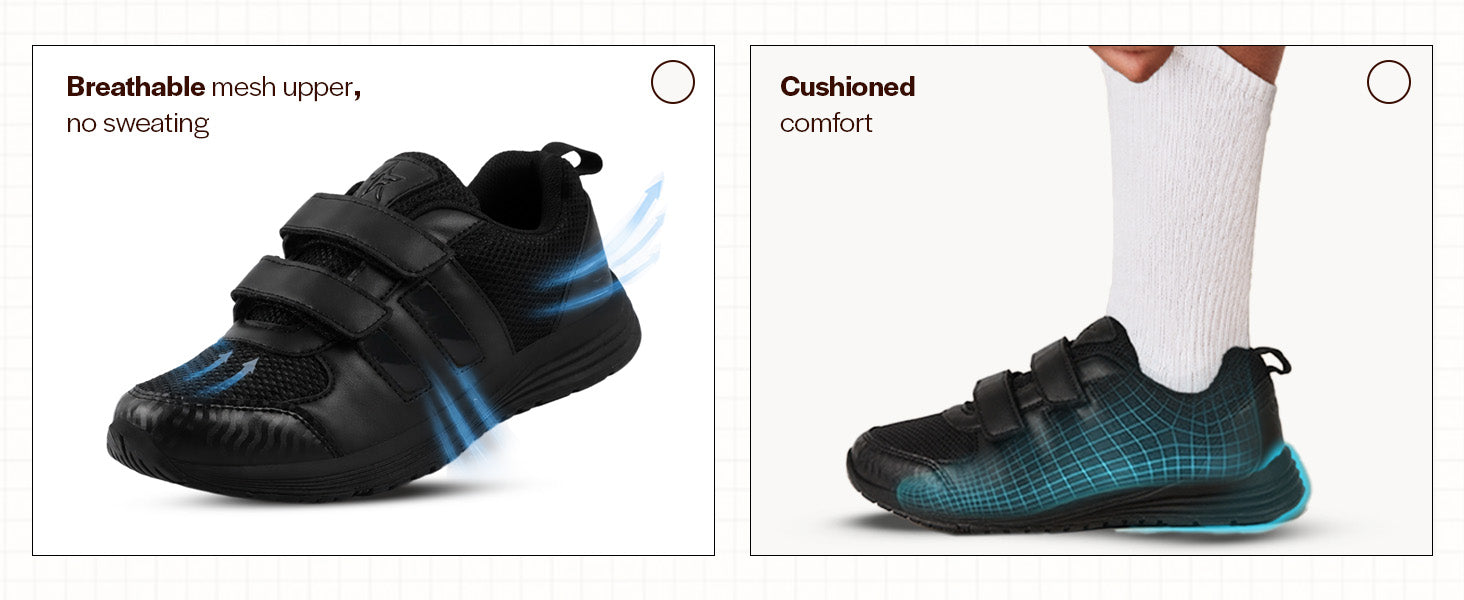 Unisex Black School Uniform Shoes|Boys & Girls Non Lacing Breathable School Shoes|Velcro School Shoes For Kids