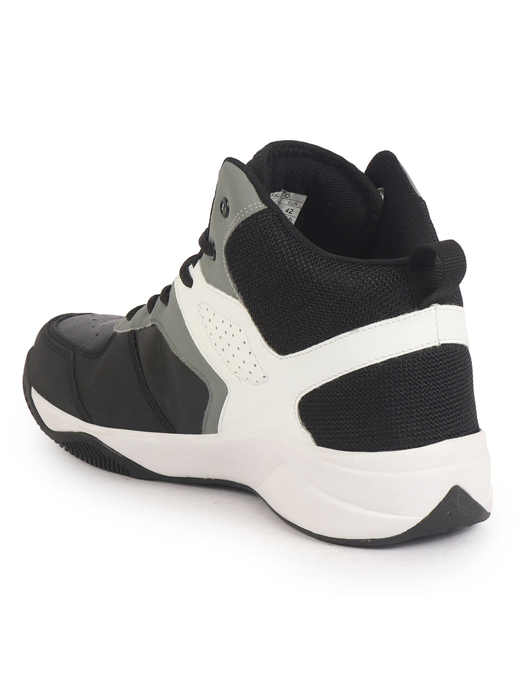 men grey high top colorblocked chunky classic lace up sneakers|breathable basketball shoes with memory cushion|anti skid comfort grip sole