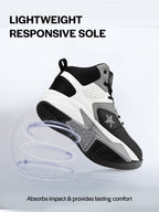 men grey high top colorblocked chunky classic lace up sneakers|breathable basketball shoes with memory cushion|anti skid comfort grip sole