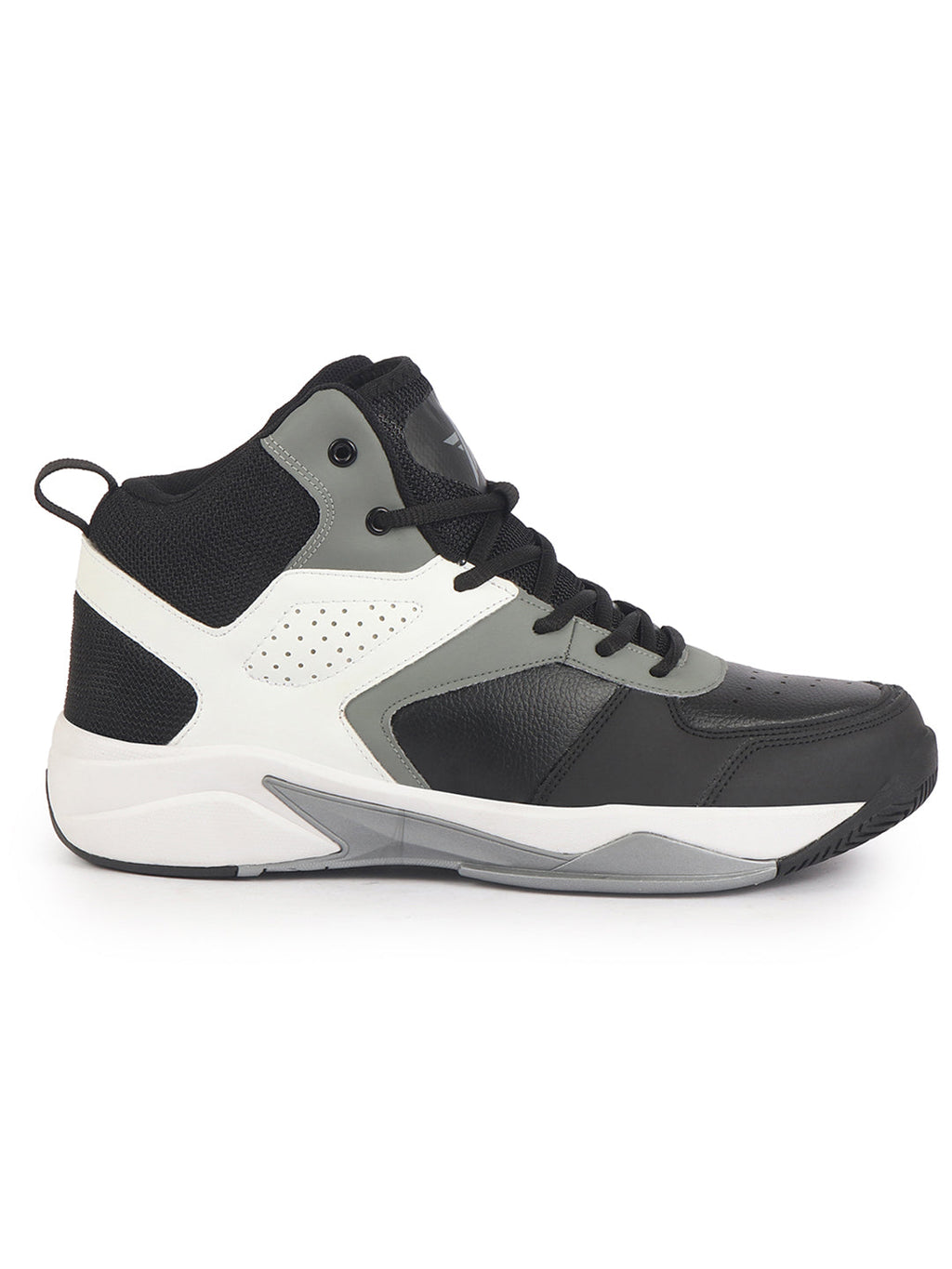 men grey high top colorblocked chunky classic lace up sneakers|breathable basketball shoes with memory cushion|anti skid comfort grip sole