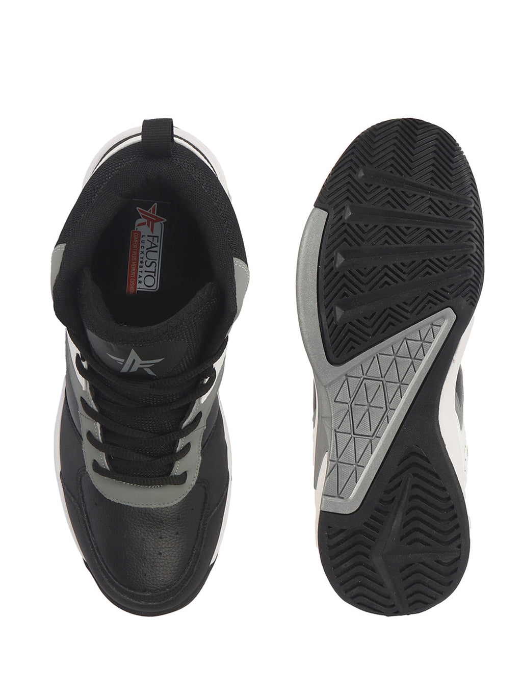 men grey high top colorblocked chunky classic lace up sneakers|breathable basketball shoes with memory cushion|anti skid comfort grip sole