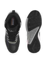 men grey high top colorblocked chunky classic lace up sneakers|breathable basketball shoes with memory cushion|anti skid comfort grip sole