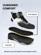 men grey high top colorblocked chunky classic lace up sneakers|breathable basketball shoes with memory cushion|anti skid comfort grip sole