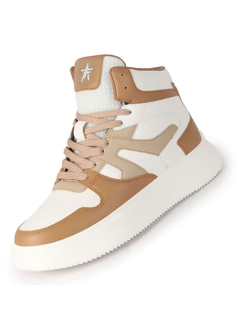 Men Beige High Top Colorblocked Ankle Lace Up Sneakers | Lightweight Casual Shoes with Memory Cushion Insole | Anti Skid Comfort Grip Sole