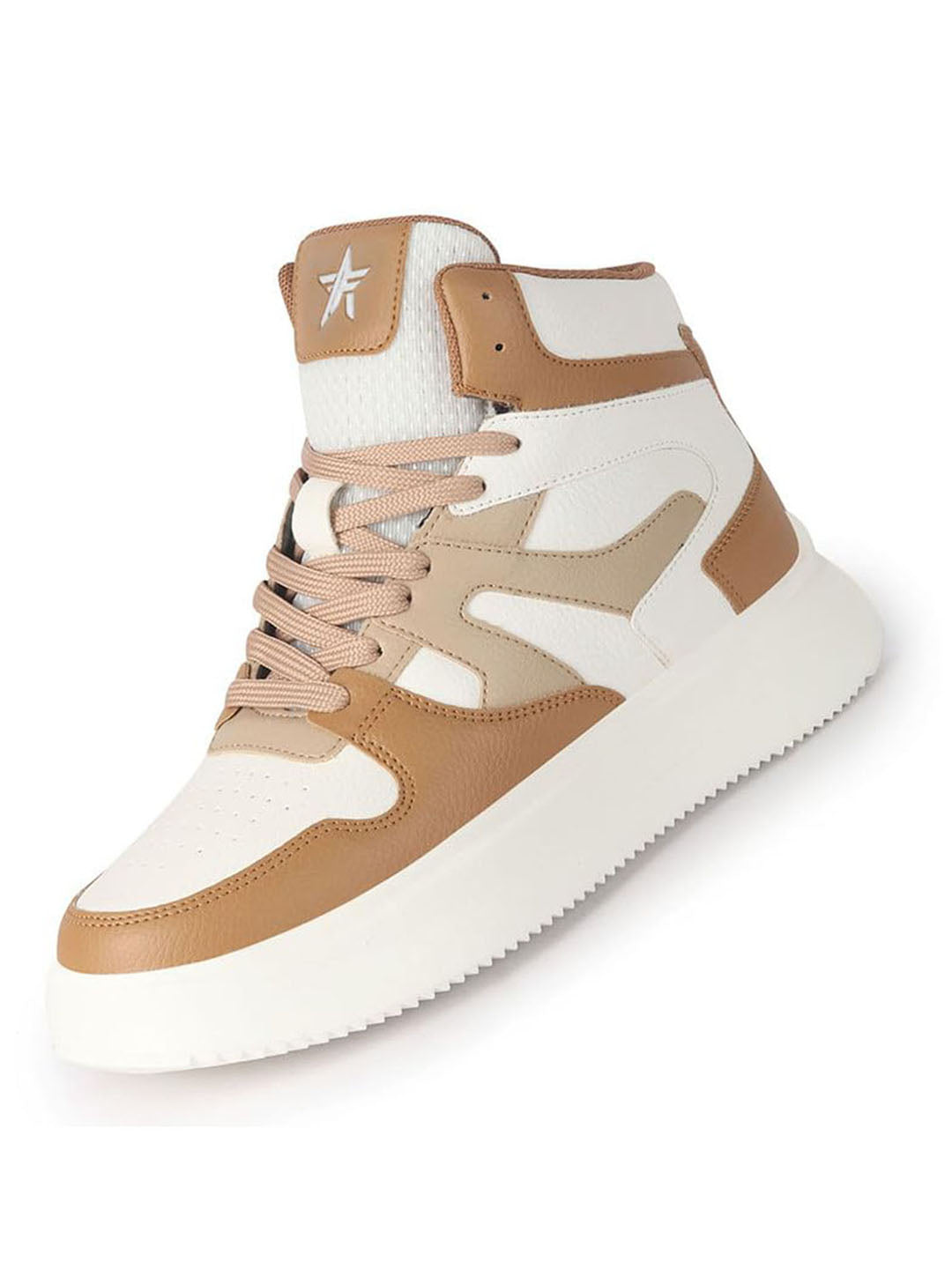 Men Beige High Top Colorblocked Ankle Lace Up Sneakers | Lightweight Casual Shoes with Memory Cushion Insole | Anti Skid Comfort Grip Sole