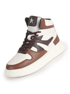 Men Brown High Top Colorblocked Ankle Lace Up Sneakers | Lightweight Casual Shoes with Memory Cushion Insole | Anti Skid Comfort Grip Sole