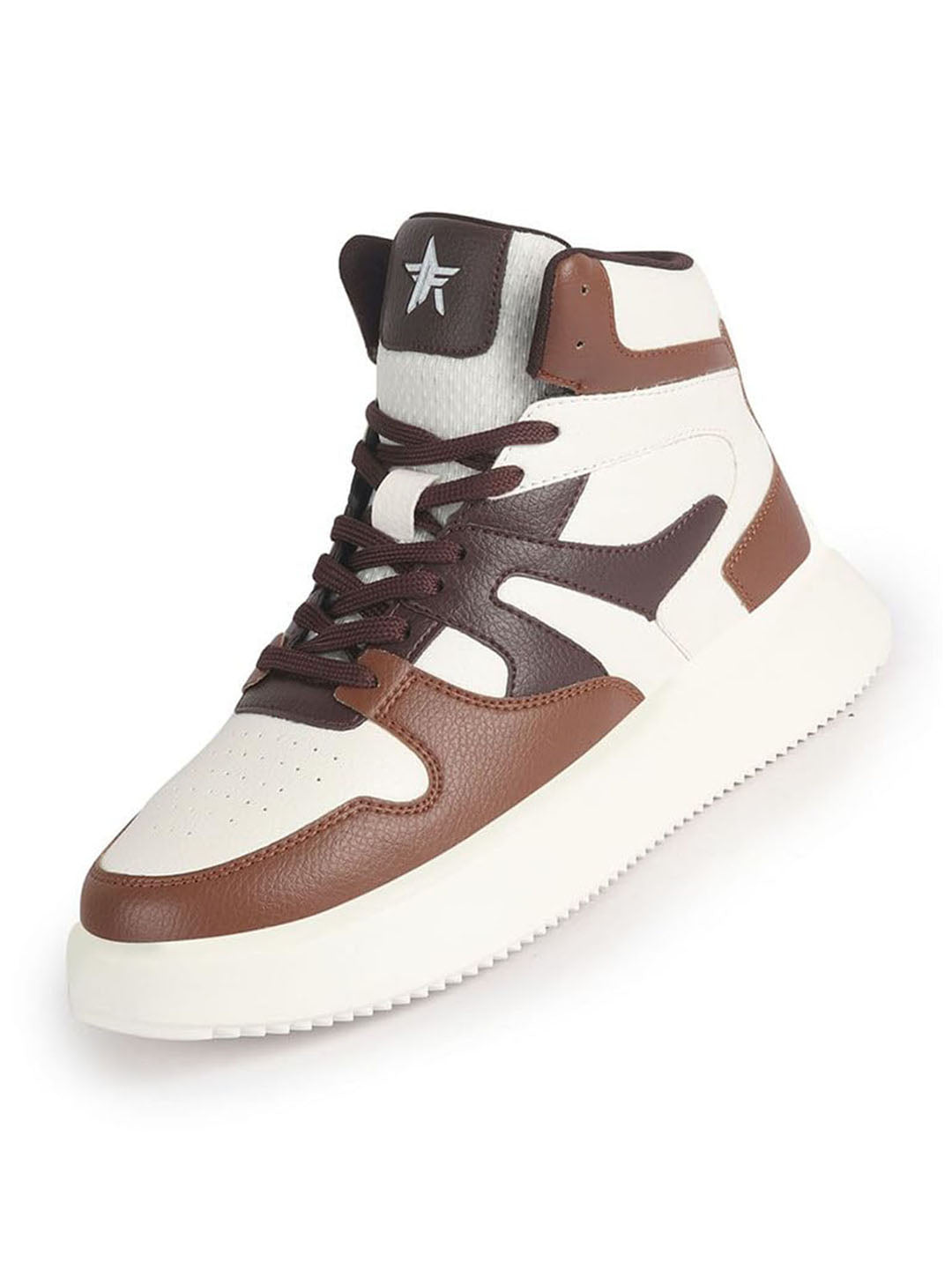 Men Brown High Top Colorblocked Ankle Lace Up Sneakers | Lightweight Casual Shoes with Memory Cushion Insole | Anti Skid Comfort Grip Sole