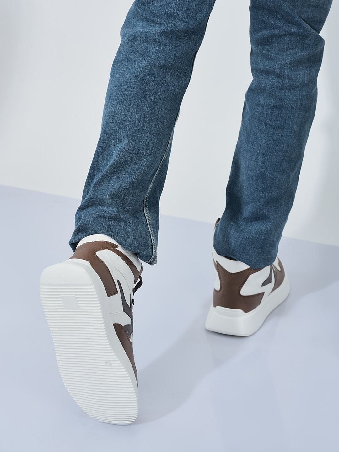 Men Brown High Top Colorblocked Ankle Lace Up Sneakers | Lightweight Casual Shoes with Memory Cushion Insole | Anti Skid Comfort Grip Sole