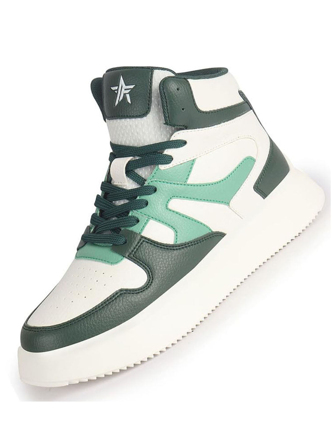 Men Green High Top Colorblocked Ankle Lace Up Sneakers | Lightweight Casual Shoes with Memory Cushion Insole | Anti Skid Comfort Grip Sole