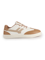 Men Beige Colorblocked Classic Lace Up Sneakers | Casual Shoes with Soft Cushioned Insole | Trendy Low Top Sneaker with TPR Sole