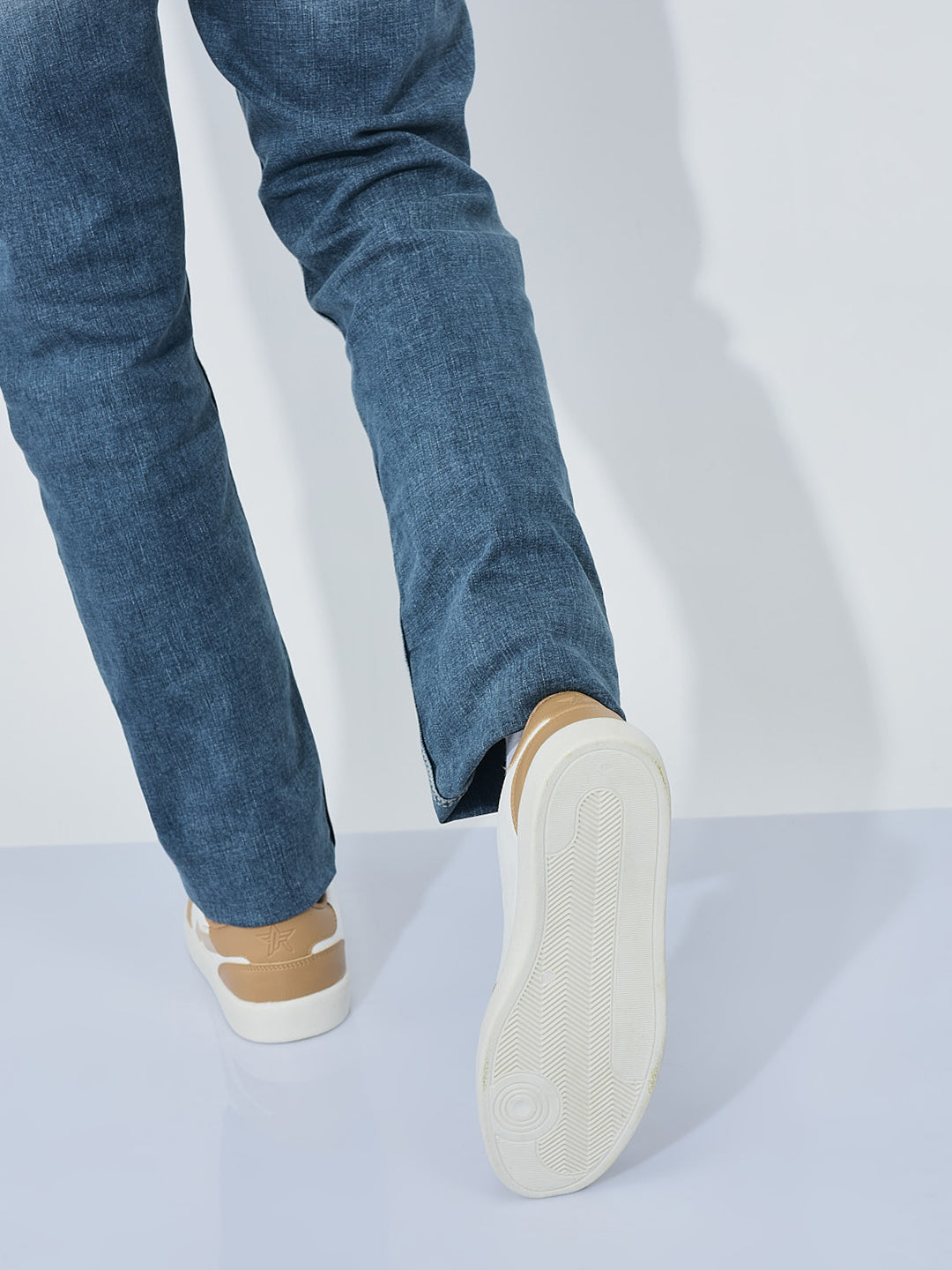 Men Beige Colorblocked Classic Lace Up Sneakers | Casual Shoes with Soft Cushioned Insole | Trendy Low Top Sneaker with TPR Sole