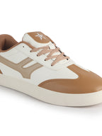 Men Beige Colorblocked Classic Lace Up Sneakers | Casual Shoes with Soft Cushioned Insole | Trendy Low Top Sneaker with TPR Sole