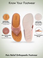 Women Pink Floral Design Orthopedic Cushioned Wedge Thong Slippers| Slip-On Open Toe Comfort Sandals For Casual, Daily Office Work Wear