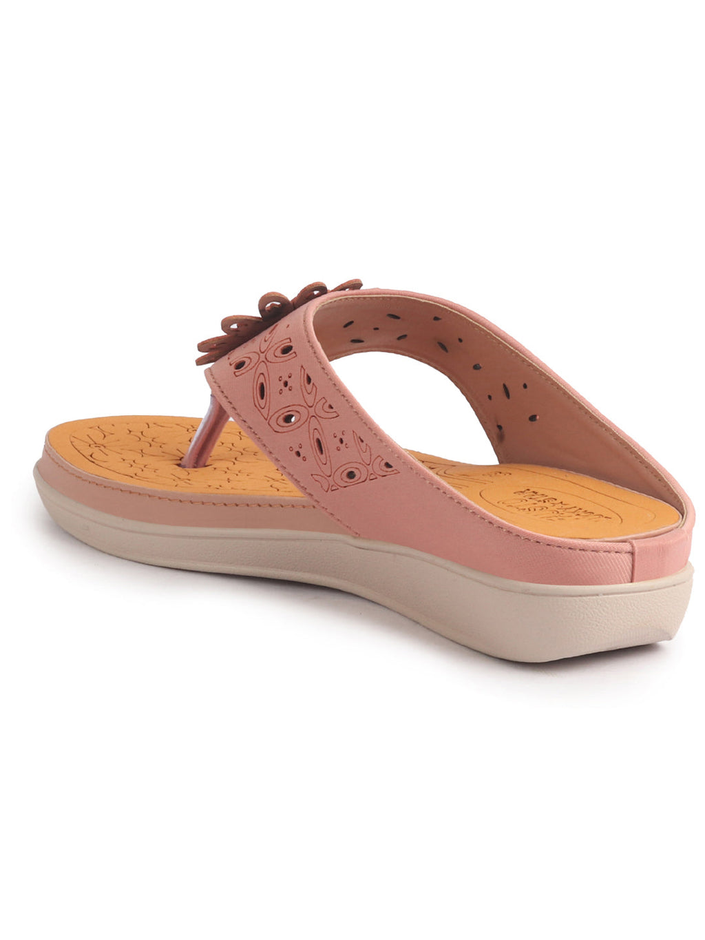 Women Pink Floral Design Orthopedic Cushioned Wedge Thong Slippers| Slip-On Open Toe Comfort Sandals For Casual, Daily Office Work Wear