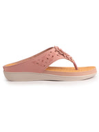 Women Pink Floral Design Orthopedic Cushioned Wedge Thong Slippers| Slip-On Open Toe Comfort Sandals For Casual, Daily Office Work Wear