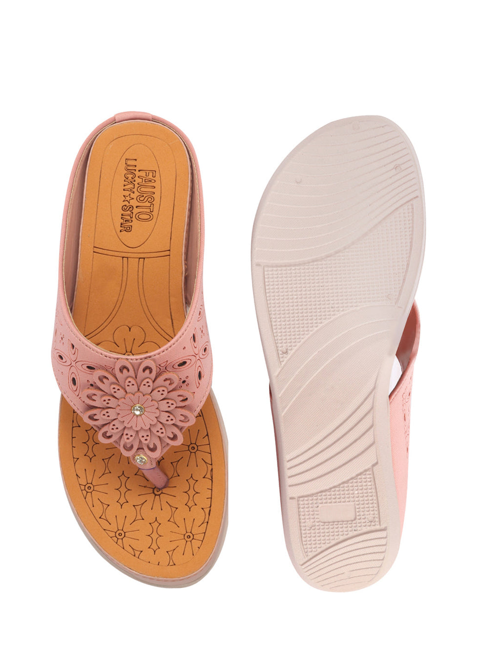 Women Pink Floral Design Orthopedic Cushioned Wedge Thong Slippers| Slip-On Open Toe Comfort Sandals For Casual, Daily Office Work Wear