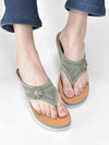 Women Green Lazer Cut Bloom Embellished Orthopedic Slip-On Wedge Sandals | Casual Slippers | Summer Party Flip-Flops With Arch Support For Daily Use
