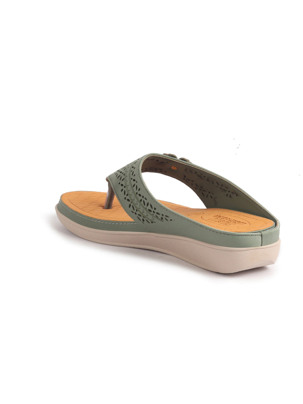 Women Green Lazer Cut Bloom Embellished Orthopedic Slip-On Wedge Sandals | Casual Slippers | Summer Party Flip-Flops With Arch Support For Daily Use