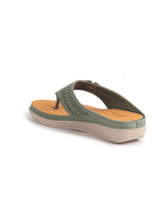 Women Green Lazer Cut Bloom Embellished Orthopedic Slip-On Wedge Sandals | Casual Slippers | Summer Party Flip-Flops With Arch Support For Daily Use
