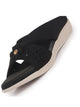 Women Black Elegant Floral Cut-Out Slip-On Wedge Sandals | Comfort Arch Support Summer Slides For Daily Use | Casual & Party Wear Orthopedic Slippers