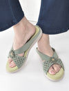 Women Green Elegant Floral Cut-Out Slip-On Wedge Sandals | Comfort Arch Support Summer Slides For Daily Use | Casual & Party Wear Orthopedic Slippers